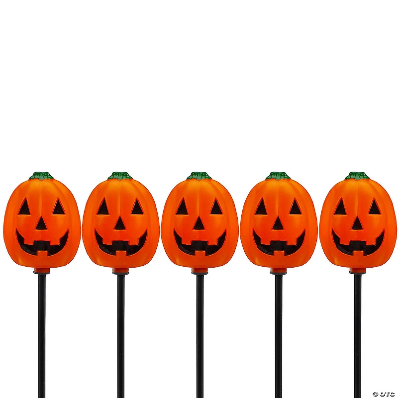 Set of 5 Jack-O-Lantern Shaped Halloween Pathway Markers - 3.75ft Black Wire