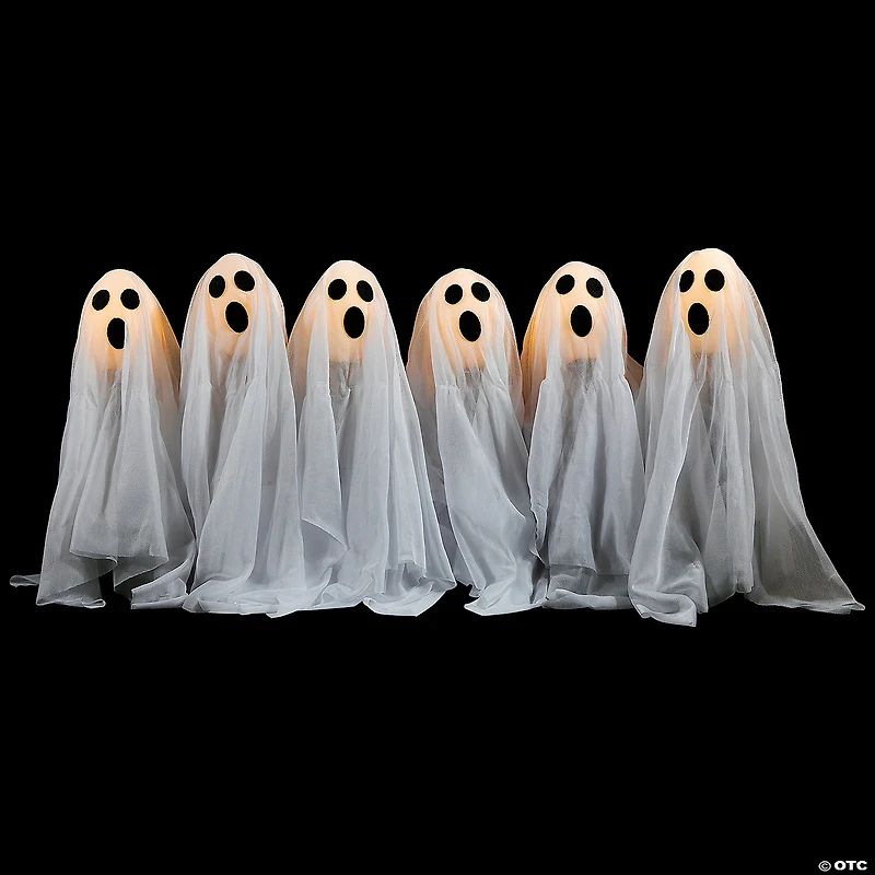 Set of 6 LED Lighted White Ghost Halloween Outdoor Pathway Markers 30"