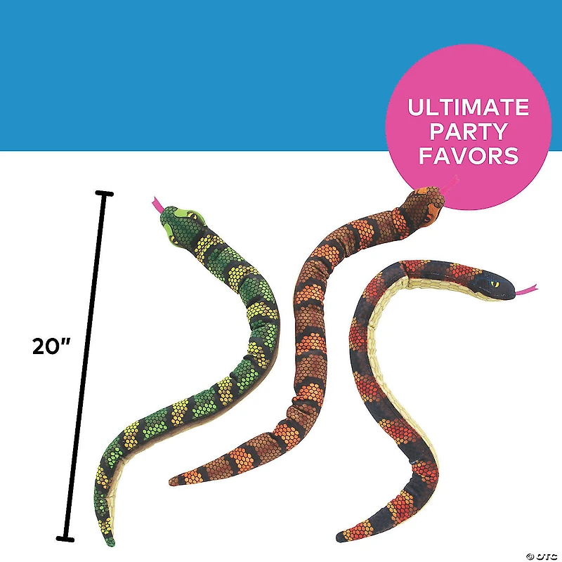 Shiny Bendable Stuffed Snakes - 12 Pc.