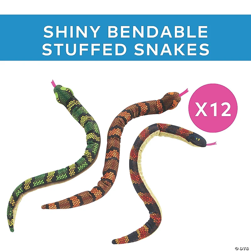 Shiny Bendable Stuffed Snakes - 12 Pc.