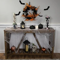 Skull with Black and Orange Roses Halloween Wreath  14-Inch  Unlit