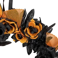 Skull with Black and Orange Roses Halloween Wreath  14-Inch  Unlit