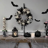 Skulls and Chains with Gray Roses Halloween Wreath  15-Inch  Unlit