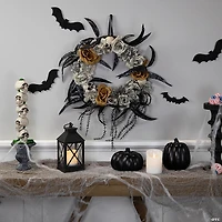 Skulls with Orange and Gray Roses Halloween Wreath  14-Inch  Unlit