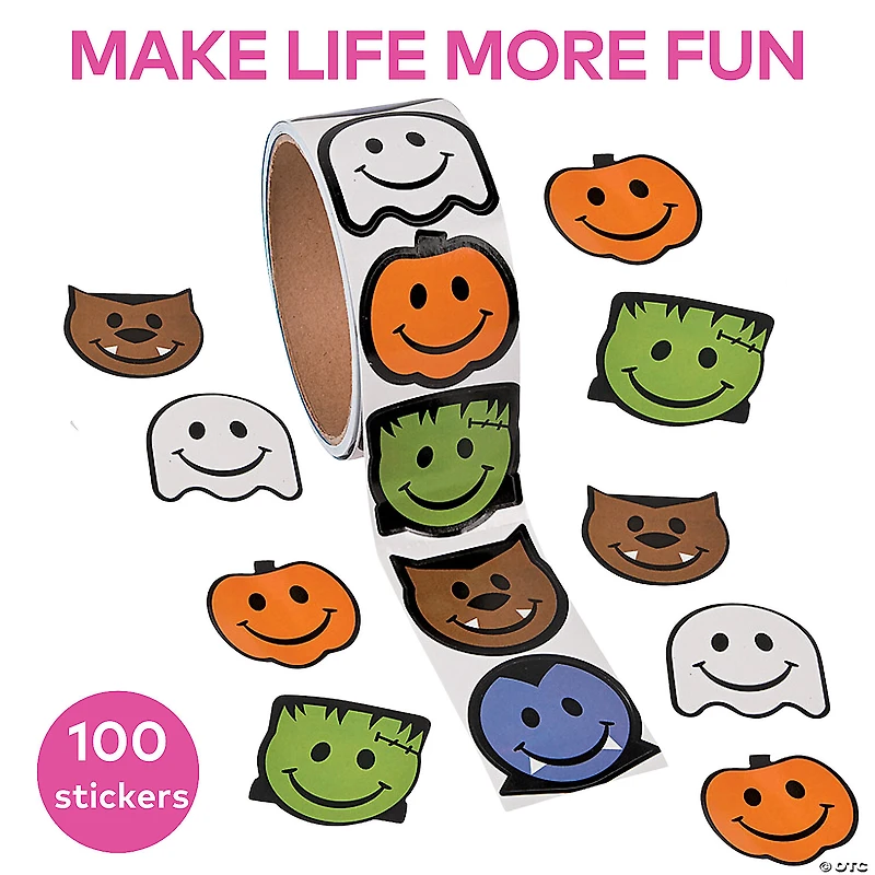 Smile Face Monster Sticker Roll - 100 Pc.