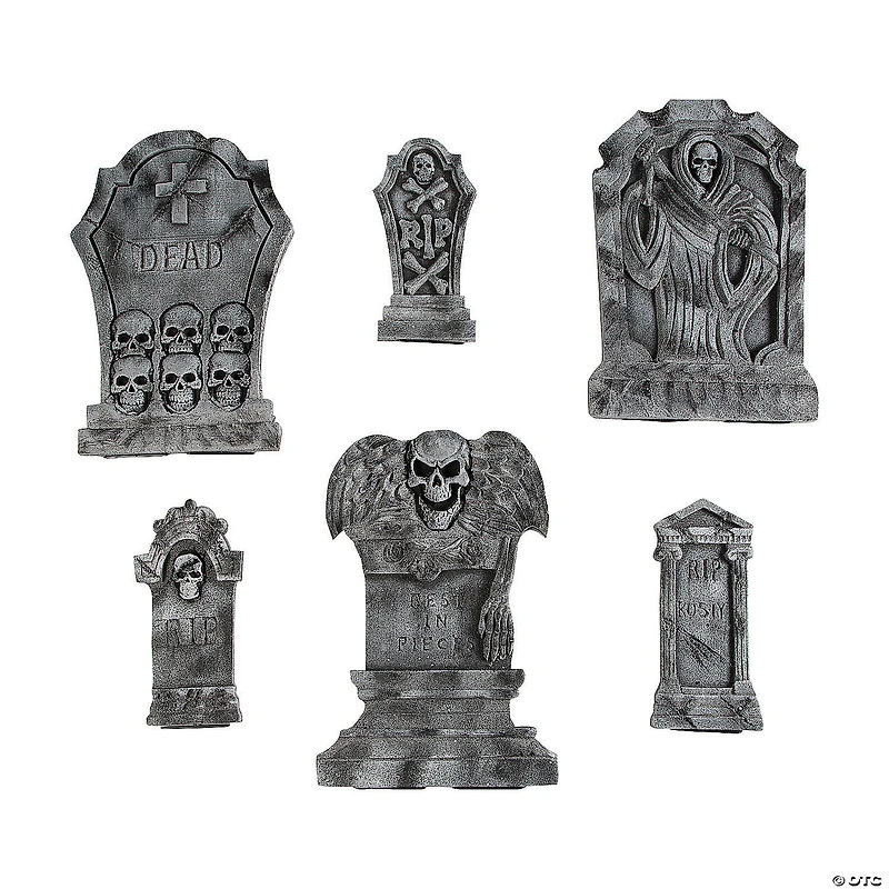 Spooky Graveyard Foam Tombstone Halloween Decorations Set – 6 Pc.