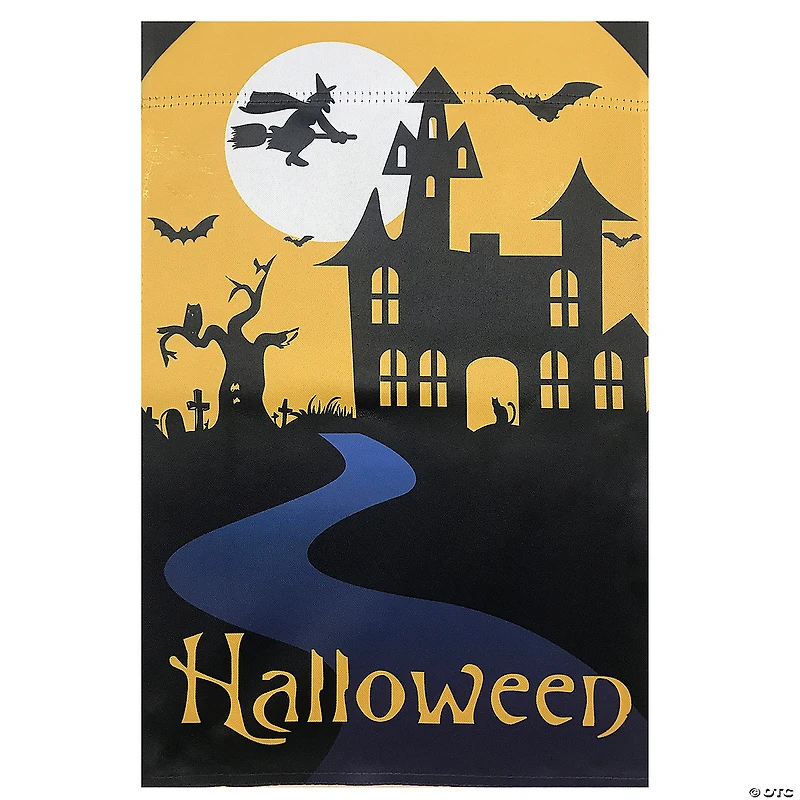 Spooky House Halloween Outdoor House Flag with Bats and Witch 28" x 40"
