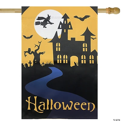 Spooky House Halloween Outdoor House Flag with Bats and Witch 28" x 40"
