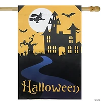 Spooky House Halloween Outdoor House Flag with Bats and Witch 28" x 40"