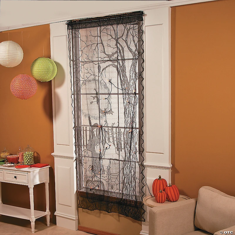 Spooky Lighted Lace Curtain Panel Halloween Decoration