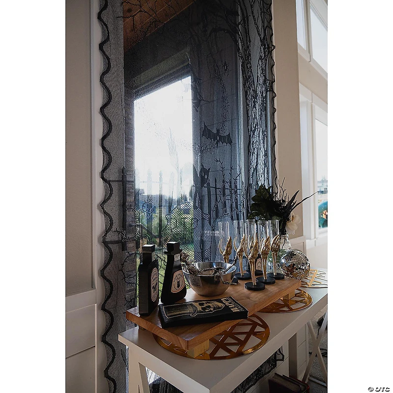 Spooky Lighted Lace Curtain Panel Halloween Decoration