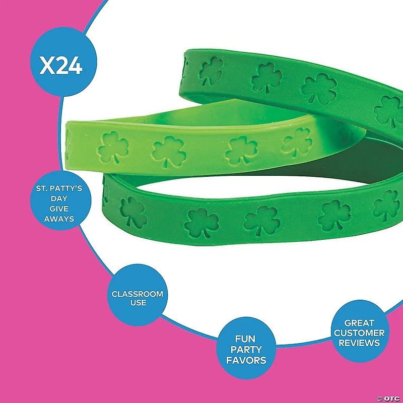 St. Patrick’s Day Shamrock Rubber Bracelets - 24 Pc.