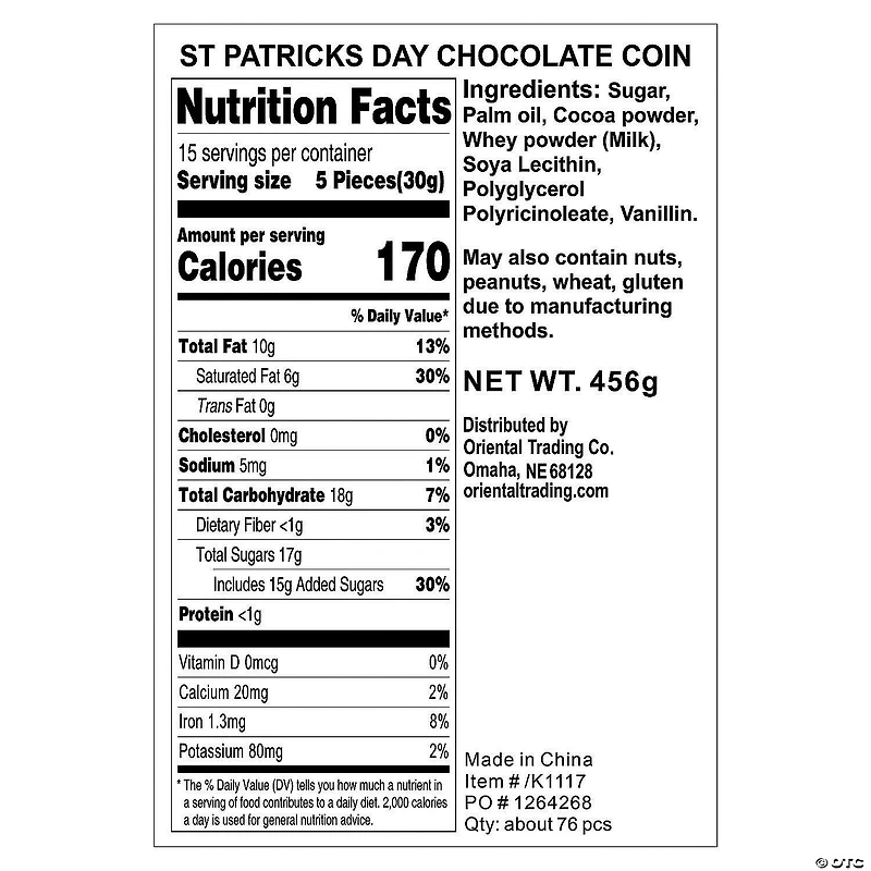 St. Patrick's Day Chocolate Coins - 75 Pc.
