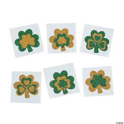 St. Patrick's Day Glitter Shamrock Tattoo Stickers - 12 Pc.