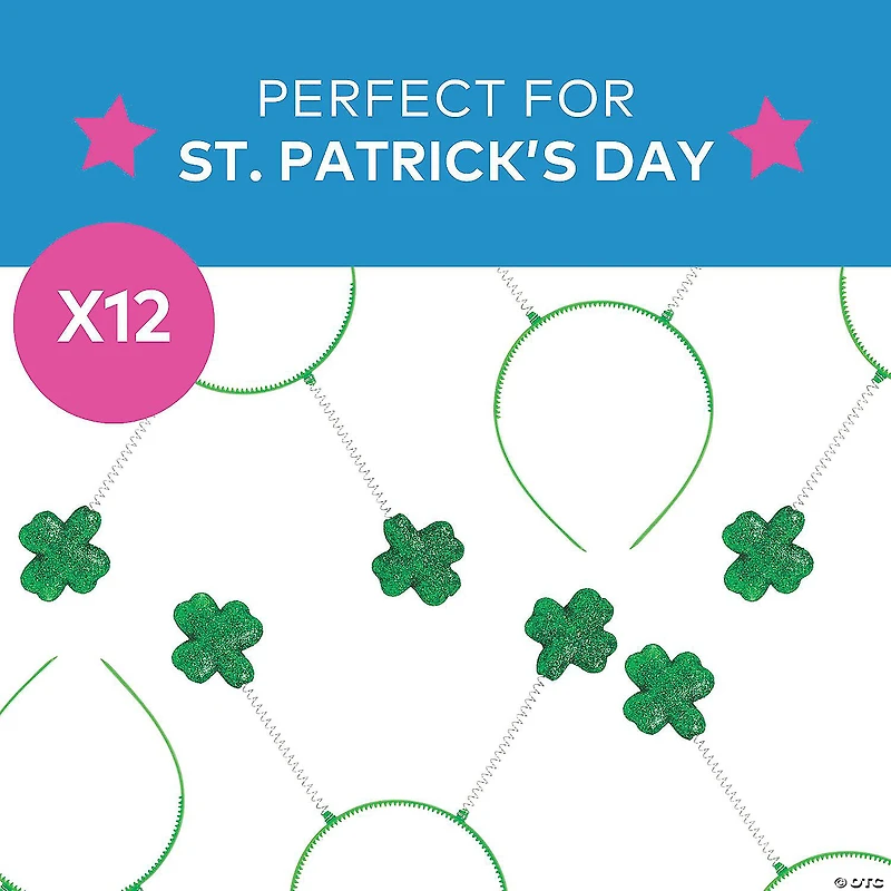 St. Patrick's Day Glittering Green Shamrock Head Boppers - 12 Pc.