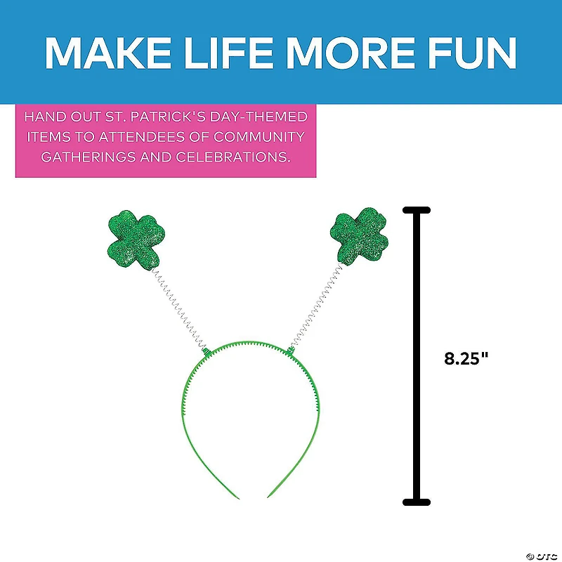 St. Patrick's Day Glittering Green Shamrock Head Boppers - 12 Pc.