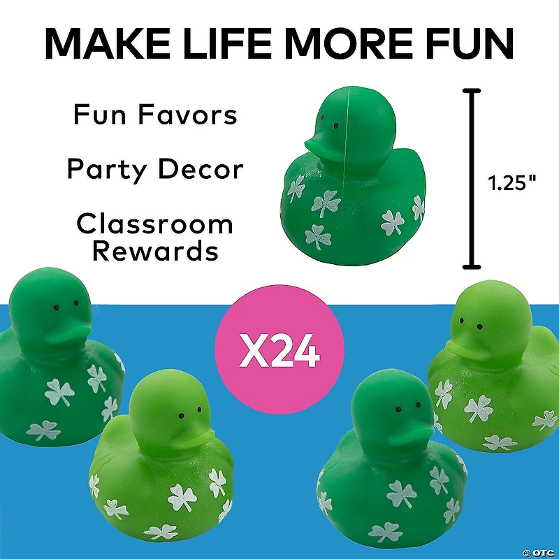 St. Patrick's Day Mini Shamrock Rubber Ducks - 24 Pc.