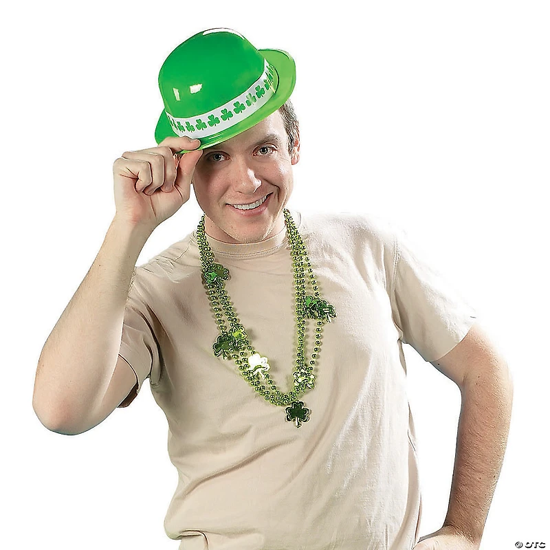 St. Patrick's Day Neon Green Shamrock Band Derby Hats - 12 Pc.