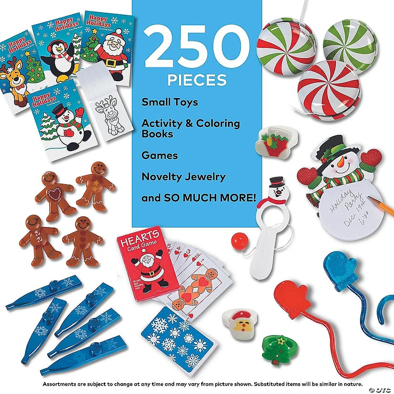 Super Mega Bulk 250 Pc. Happy Holiday Toy & Novelty Handout Assortment