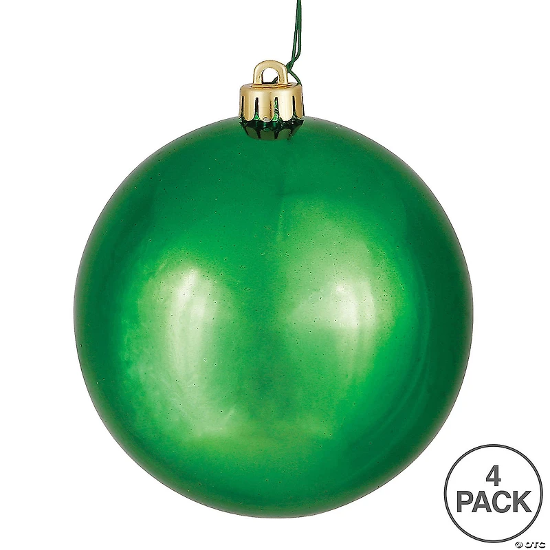 Vickerman 4.75" Green Shiny Ball Ornament, 4 per Bag