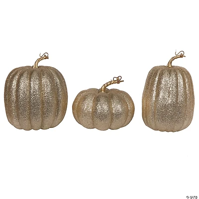 Vickerman 8" Champagne Pumpkins Assorted Set of 3.