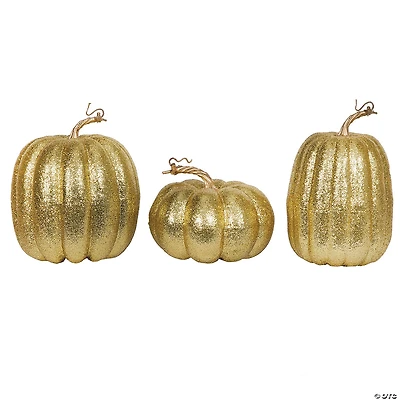 Vickerman 8" Gold Pumpkins Assorted Set of 3.