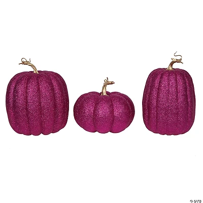 Vickerman 8" Pink Pumpkins Assorted Set of 3.