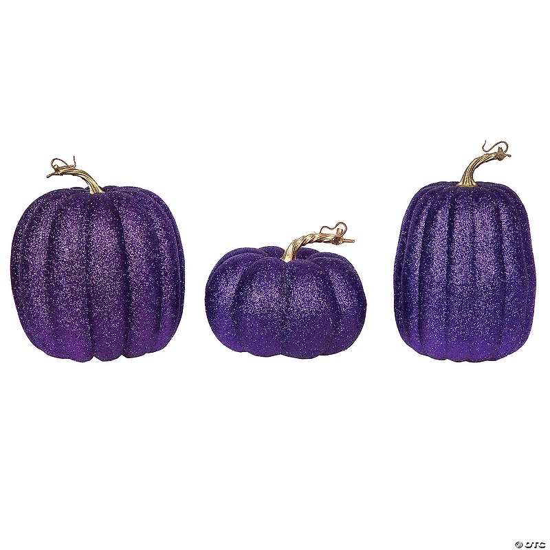 Vickerman 8" Purple Pumpkins Assorted Set of 3.