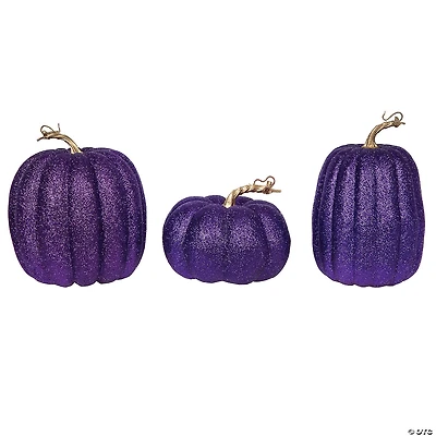 Vickerman 8" Purple Pumpkins Assorted Set of 3.