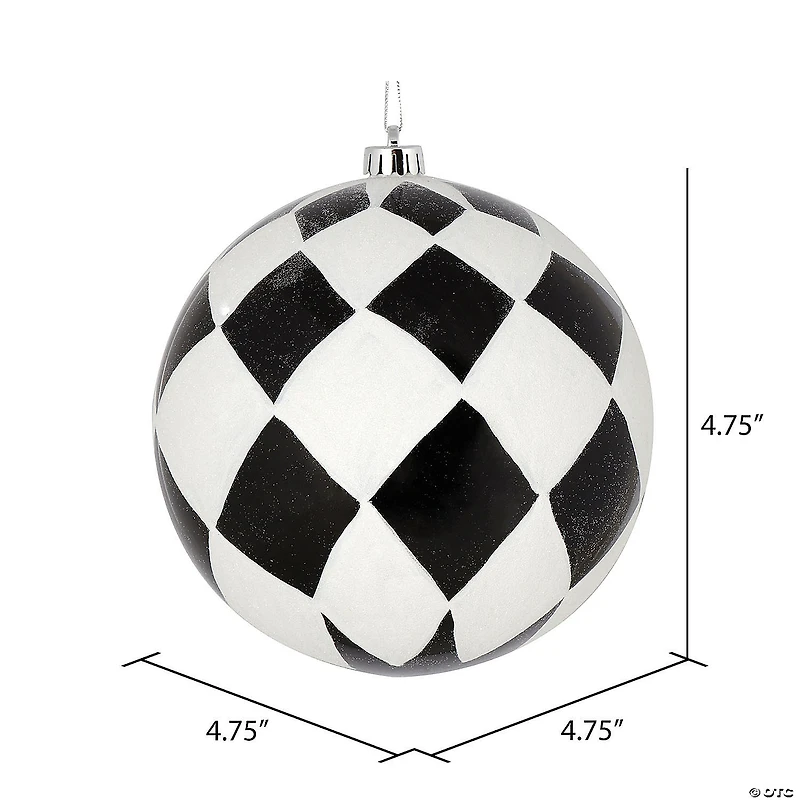 Vickerman Shatterproof 4.75" Black and White Diamond Glitter Ball Christmas Ornament, 4 per Box