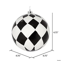 Vickerman Shatterproof 4.75" Black and White Diamond Glitter Ball Christmas Ornament, 4 per Box