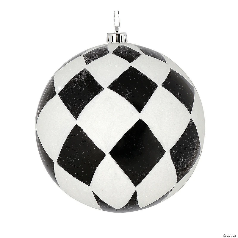 Vickerman Shatterproof 4.75" Black and White Diamond Glitter Ball Christmas Ornament, 4 per Box