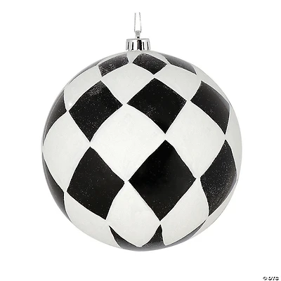 Vickerman Shatterproof 4.75" Black and White Diamond Glitter Ball Christmas Ornament, 4 per Box