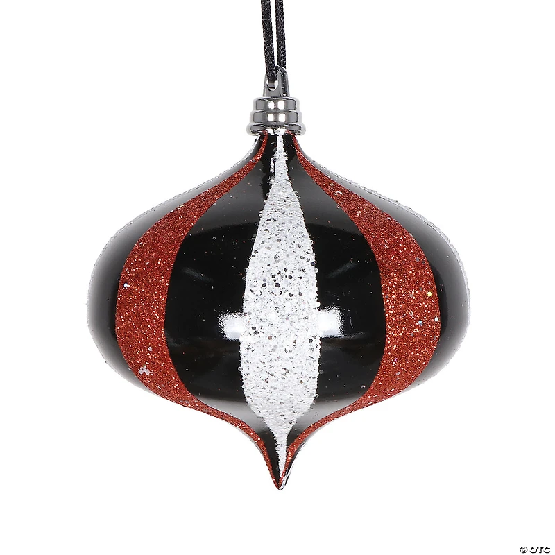 Vickerman Shatterproof 4" Black White Orange Onion Shaped Christmas Ornament, 4 per bag