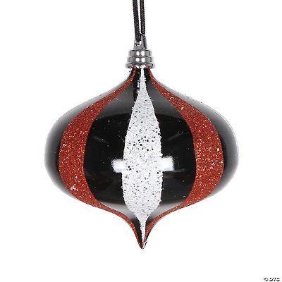 Vickerman Shatterproof 4" Black White Orange Onion Shaped Christmas Ornament, 4 per bag