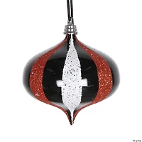 Vickerman Shatterproof 4" Black White Orange Onion Shaped Christmas Ornament, 4 per bag