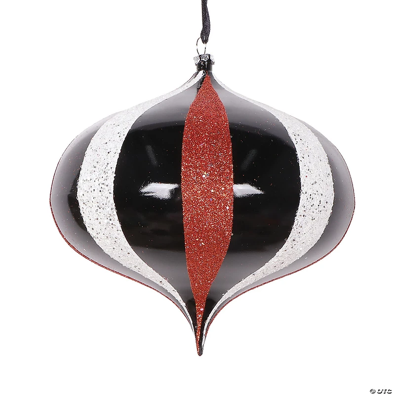 Vickerman Shatterproof 6.3" Black White Orange Onion Shaped Christmas Ornament, 4 per bag