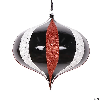 Vickerman Shatterproof 6.3" Black White Orange Onion Shaped Christmas Ornament, 4 per bag