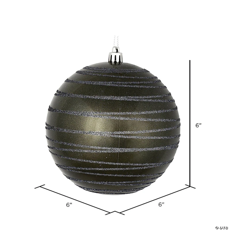 Vickerman Shatterproof 6" Pewter Candy Finish with Glitter Ball Christmas Ornaments, 3 per Bag