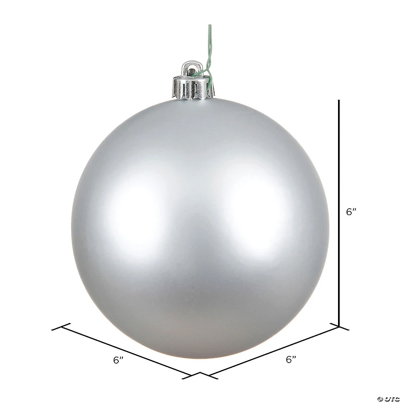 Vickerman Shatterproof 6" Silver Matte Ball Christmas Ornament, 4 per Box
