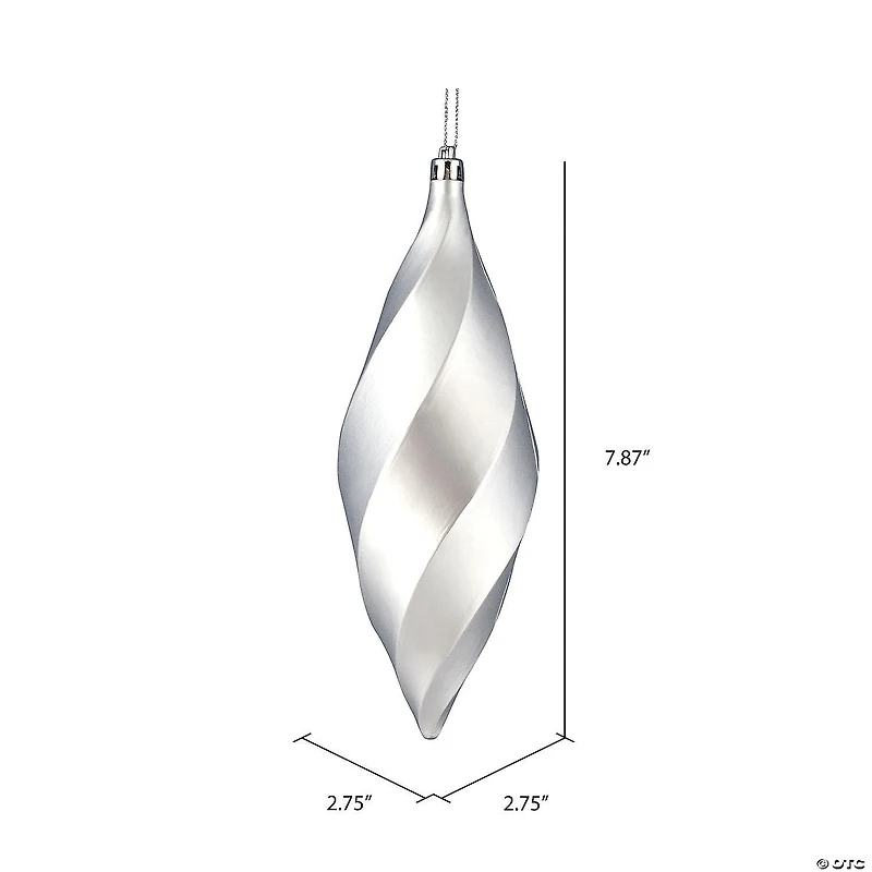 Vickerman Shatterproof 8" Silver Matte Swirl Finial Christmas Ornaments, 6 per Bag