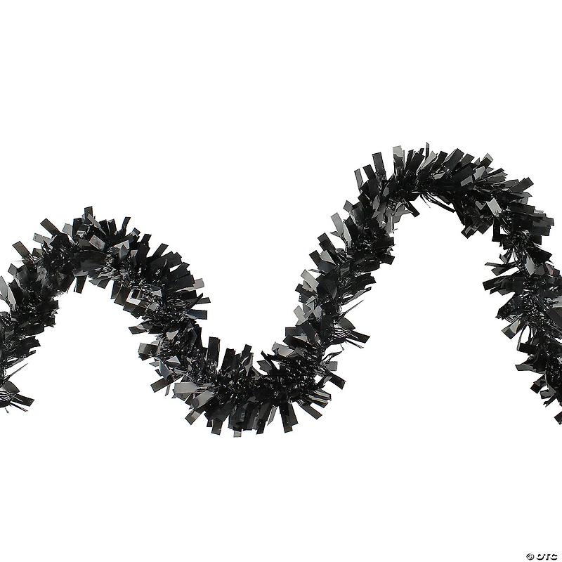 Wide Cut Black Halloween Tinsel Garland - 50 feet  Unlit