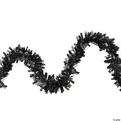 Wide Cut Black Halloween Tinsel Garland - 50 feet  Unlit
