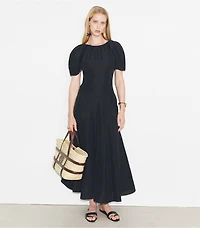 Balloon Sleeve Linen Dress