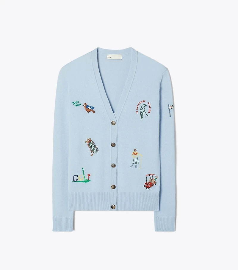 Cashmere Embroidered Golf Cardigan