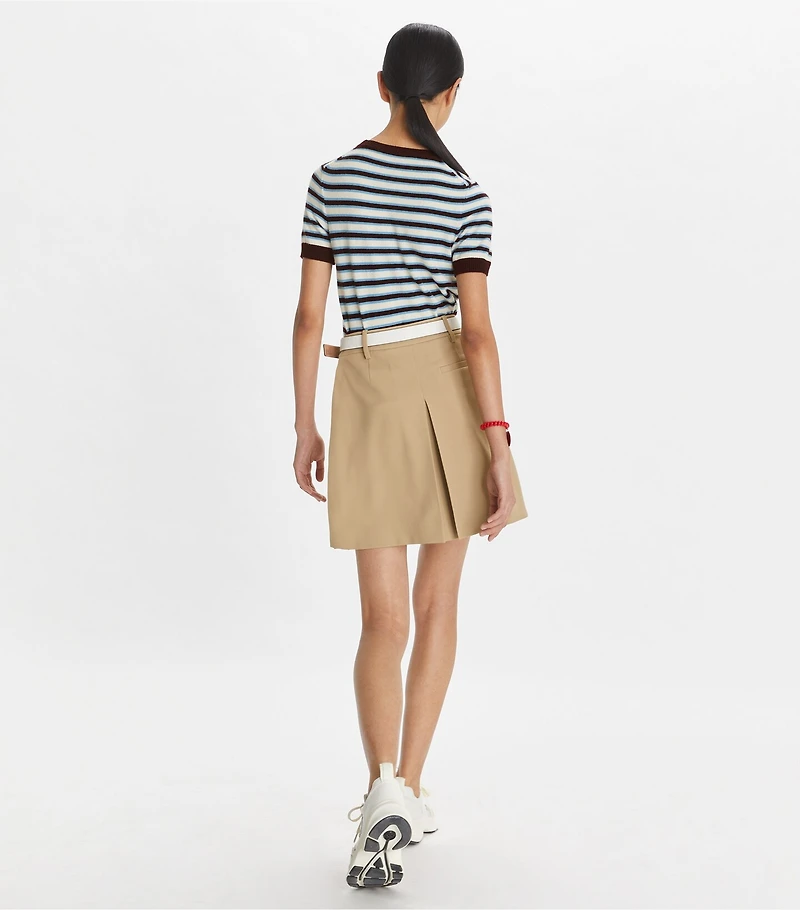 Cashmere Striped Short-Sleeve Tennis Sweater