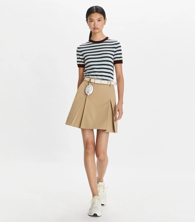 Cashmere Striped Short-Sleeve Tennis Sweater