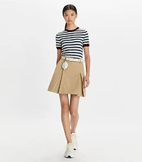 Cashmere Striped Short-Sleeve Tennis Sweater