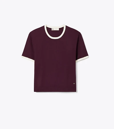 Contrast-Trim Short-Sleeve Sweater