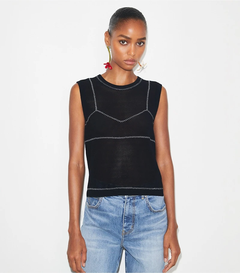 Cotton And Nylon Mesh Top